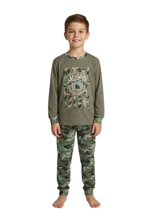 Dečija pidžama za dečake Bear Underwear, maskirni dezen, dugi rukavi i duge nogavice, pamučna pidžama