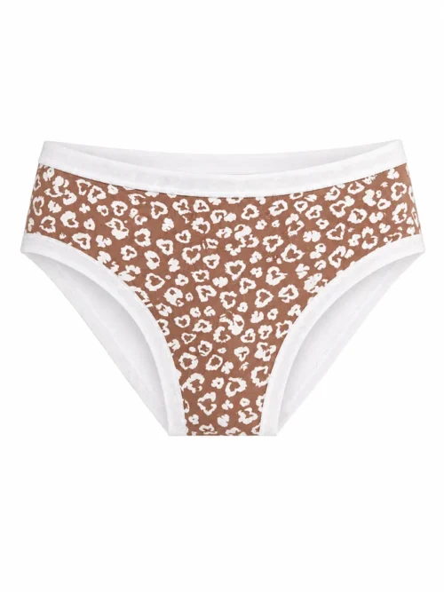Ženske pamučne gaćice Dotty braon sa leopard print srcima i belim obrubom, Bear Underwear Arilje