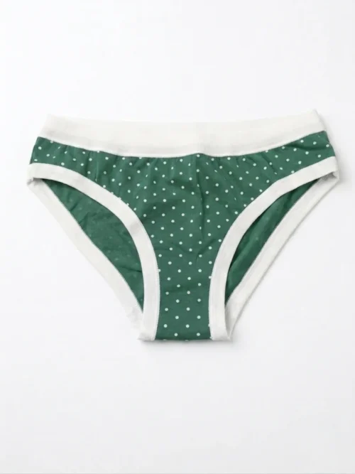 Ženske pamučne gaćice Dotty zelene sa belim polka dot dezenom i belim obrubom, Bear Underwear Arilje