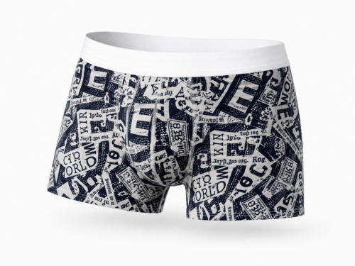 Muške pamučne bokserice Marco Arilje teget sa vintage slova print dezenom i belim elastičnim pojasom, Bear Underwear