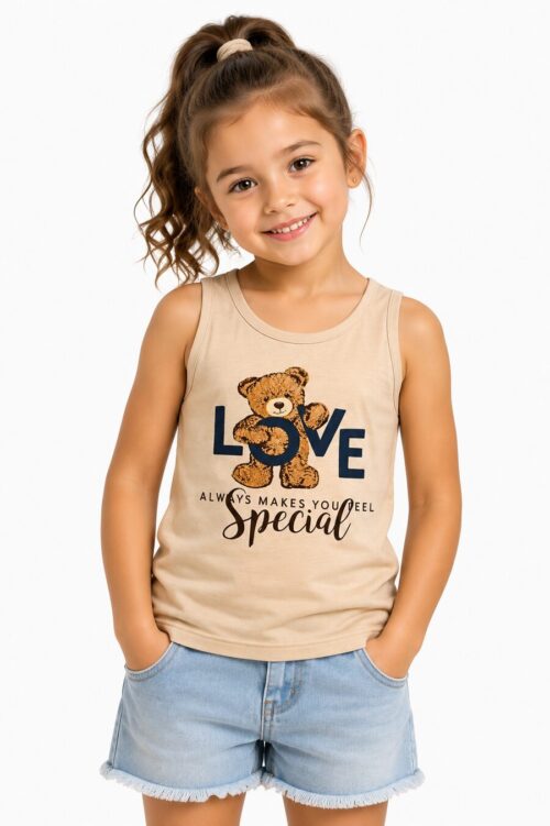 Dečija majica bez rukava bež boje sa Love Special medvedić printom od 100% pamuka Bear Underwear