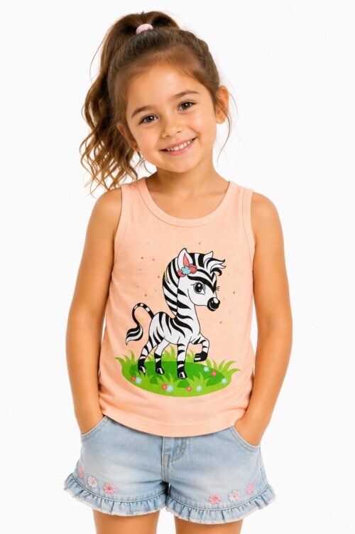 Dečija majica bez rukava roze boje sa zebra printom od 100% pamuka Bear Underwear