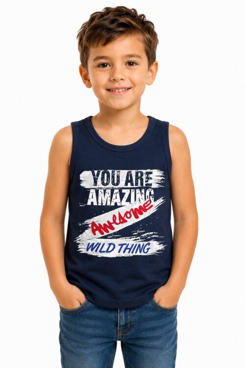 Dečija majica bez rukava teget boje sa You Are Amazing Wild Thing printom od 100% pamuka Bear Underwear