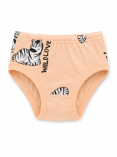 Dečije ženske gaćice boje breskve sa zebra Wild Love printom od 100% pamuka Bear Underwear