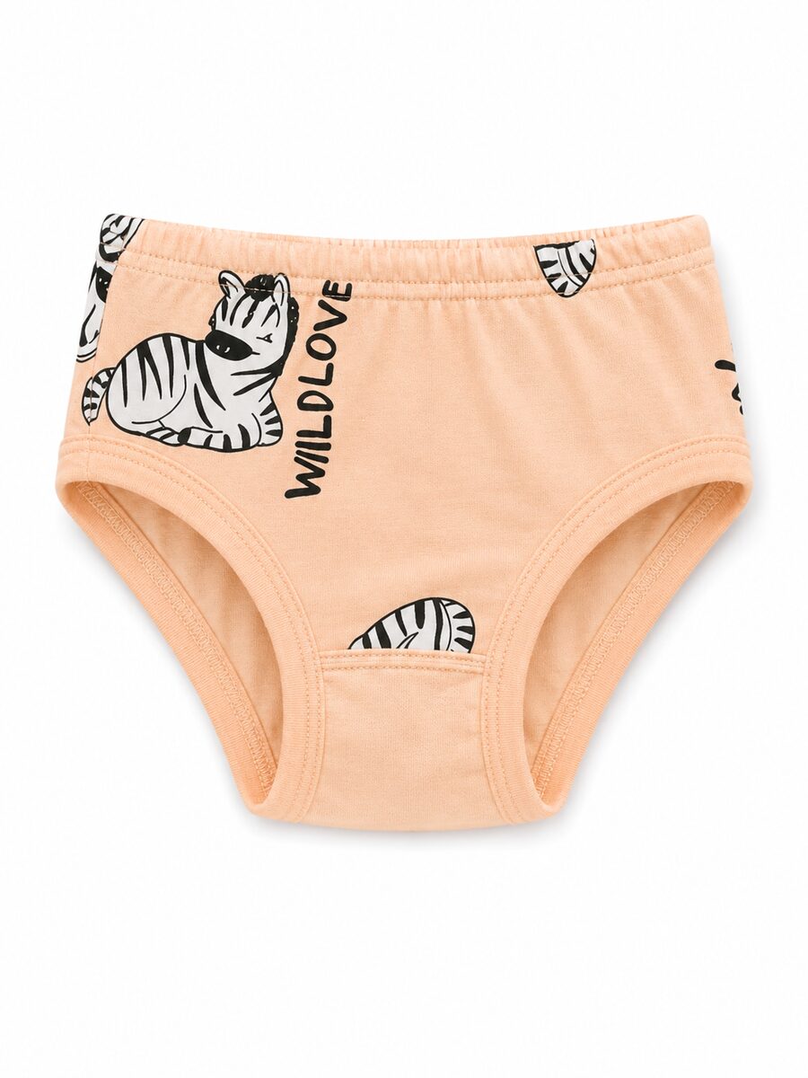 Dečije ženske gaćice boje breskve sa zebra Wild Love printom od 100% pamuka Bear Underwear