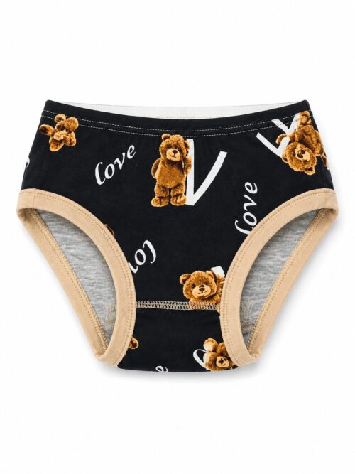 Dečije ženske gaćice crne boje sa medvedi Love printom od 100% pamuka Bear Underwear