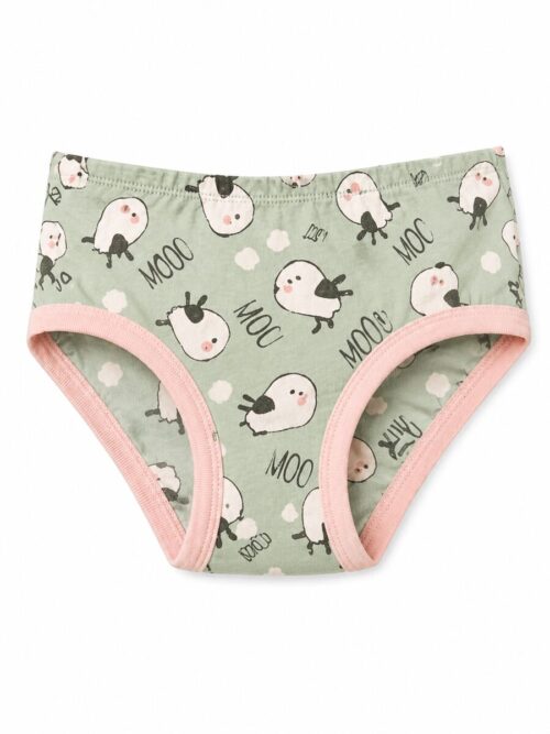 Dečije ženske gaćice mint boje sa printom ilustracije zivotinja i natpisom Moo od 100% pamuka Bear Underwear