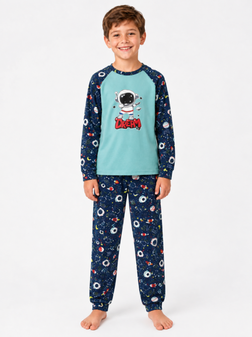 Dečija muška pidžama svetloplava astronaut Dream od 100% Pamuka | Bear Underwear