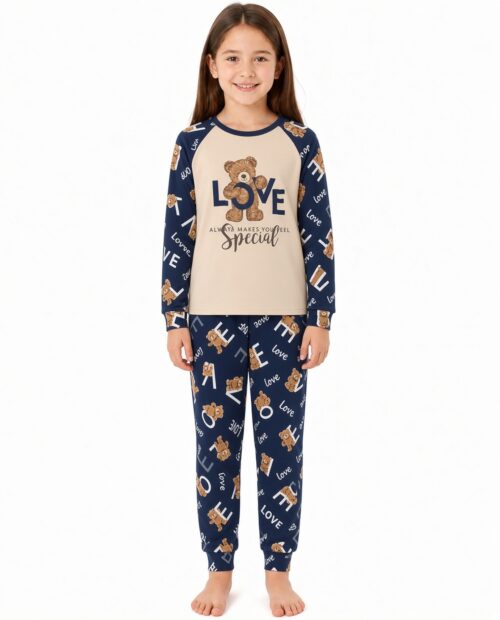 Dečija Ženska Pamučna Pidžama LOVE Art. 3091 od 100% Pamuka | Bear Underwear